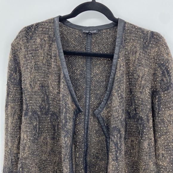 EILEEN FISHER *FLAWED* Black Gold Metallic Mohair Wool Blend Open Cardigan Small - Picture 3 of 7